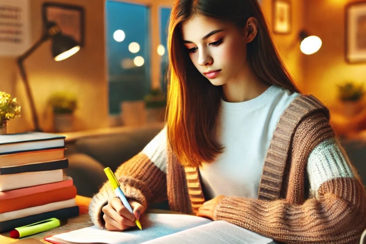 a girl writing on copy