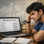 a boy is sitting on the table and thinking about his result